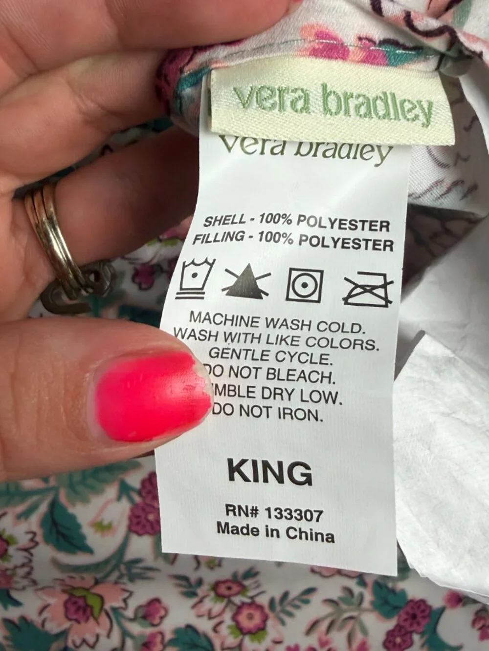 Vera Bradley King Size Pillowcase Teal Pink Floral Quilted